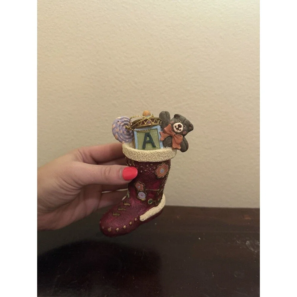 Vintage Santa Boot With Toys Ceramic 4” Unique Christmas Ornament